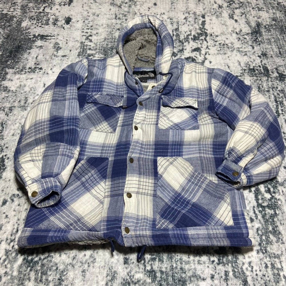 Windbreaker‎ Plaid Lined Hooded Jacket Mens Blue White Size L